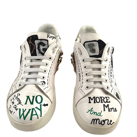 Dolce & Gabbana Sacred Heart Print Low Top Leather Sneakers Size 5 - Picture 2 of 11